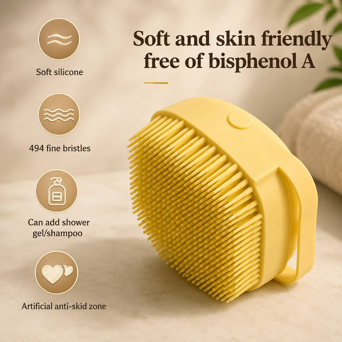 Silicone Bath Brush – Massage & Shampoo Dispenser for Shower