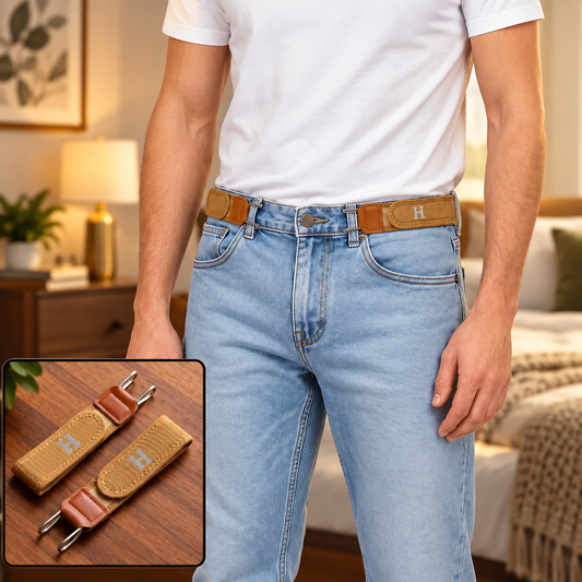 Adjustable Buckleless Elastic Waist Belt Hooks for Jeans and Trousers (2 Pc Set)