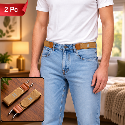 Adjustable Buckleless Elastic Waist Belt Hooks for Jeans and Trousers (2 Pc Set)