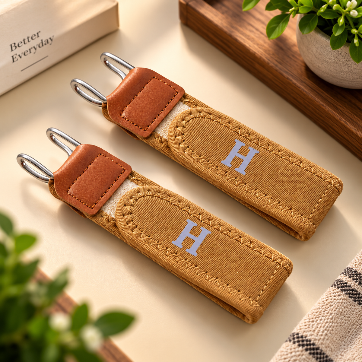 Adjustable Buckleless Elastic Waist Belt Hooks for Jeans and Trousers (2 Pc Set)