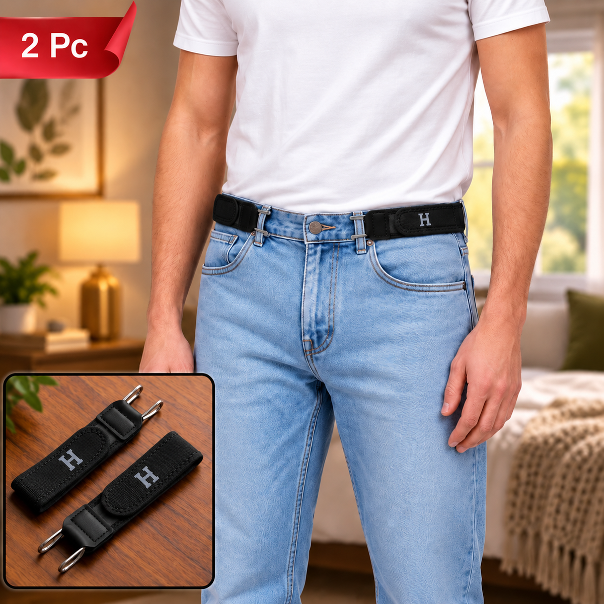 Adjustable Buckleless Elastic Waist Belt (2 Ps)