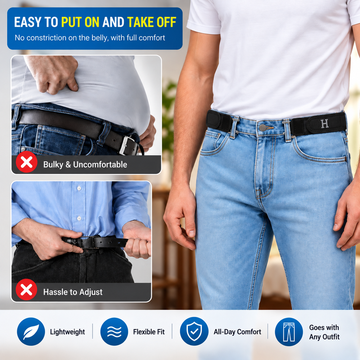 Adjustable Buckleless Elastic Waist Belt (2 Ps)