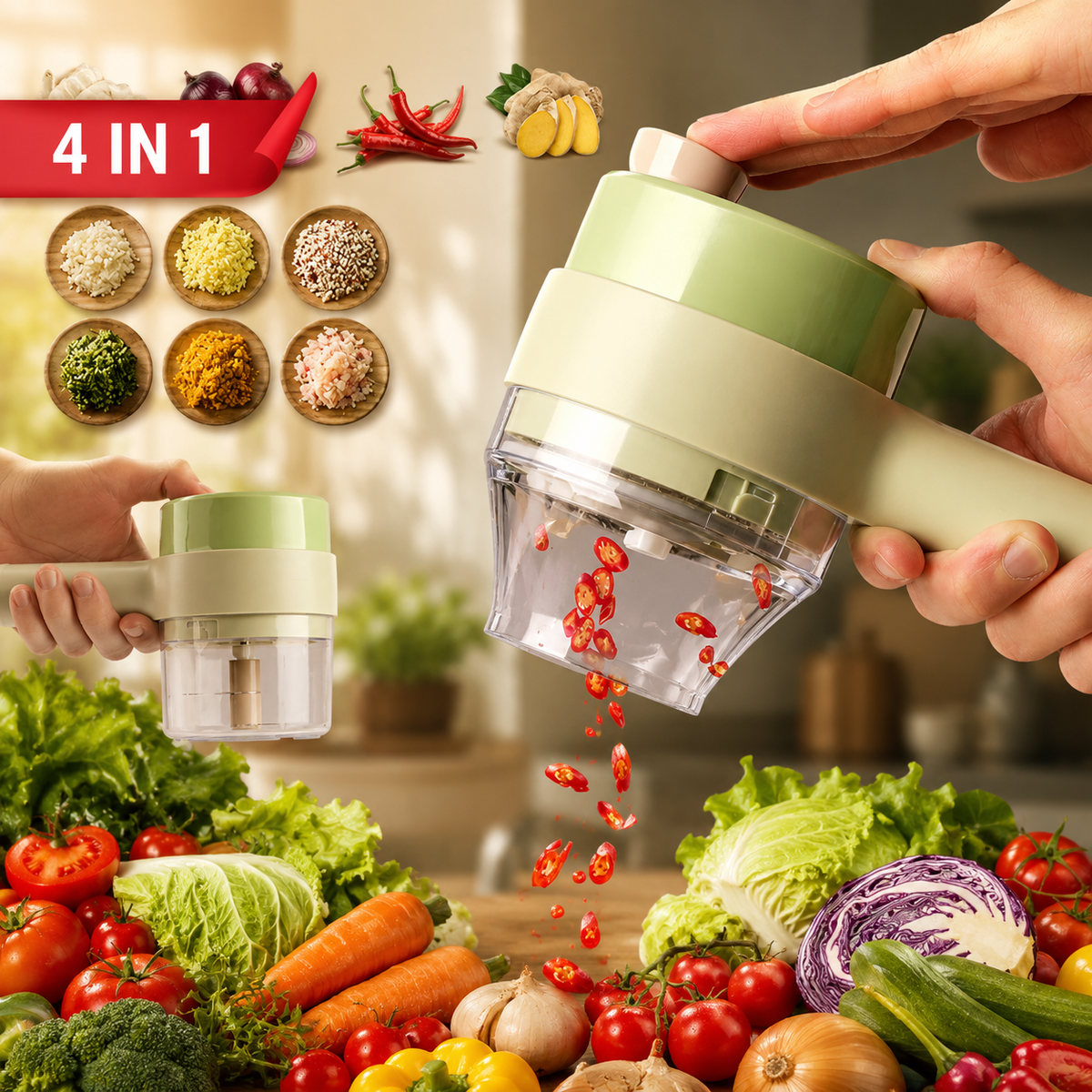 Electric Vegetable Cutter – 4-in-1 Handheld Slicer | Indo Glow