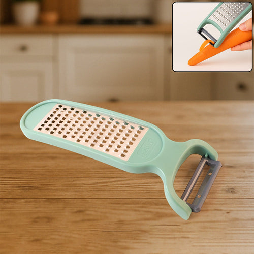 Compact vegetable grater and peeler combo tool with stainless steel blade