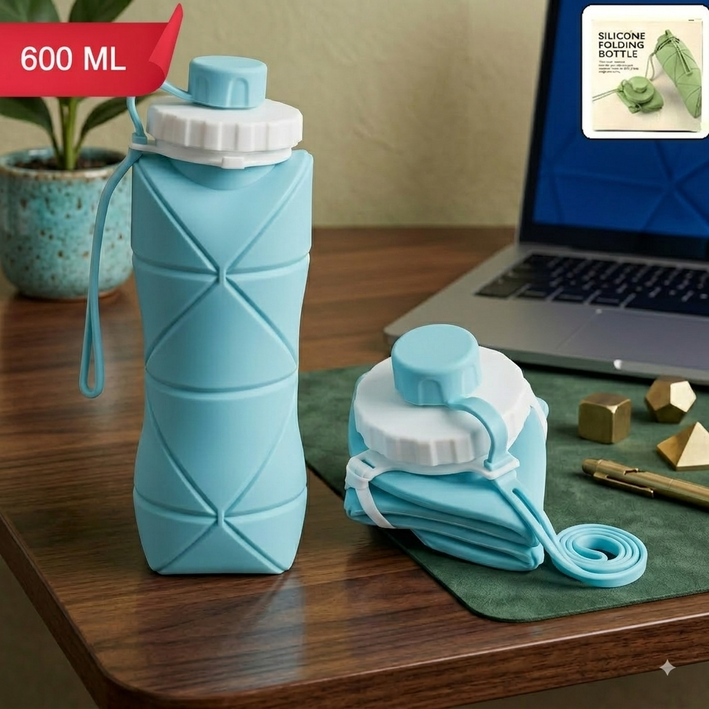 600ml Collapsible Silicone Water Bottle – Foldable & Leakproof
