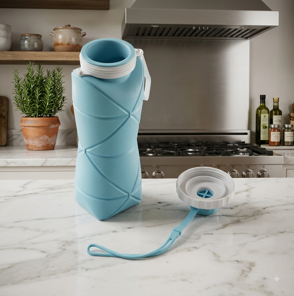 600ml Collapsible Silicone Water Bottle – Foldable & Leakproof