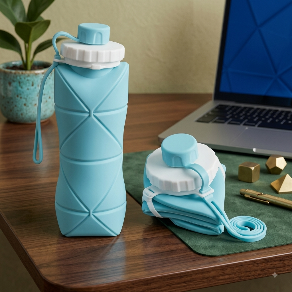 600ml Collapsible Silicone Water Bottle – Foldable & Leakproof