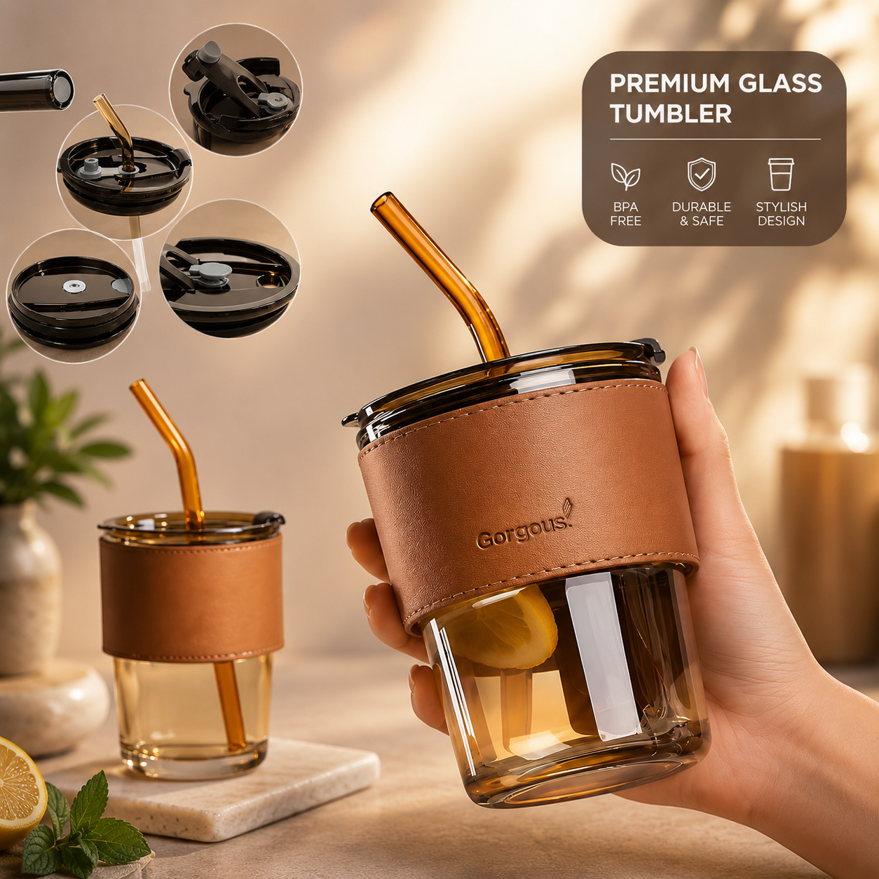 Glass Coffee Mug – Leakproof & Travel-Friendly