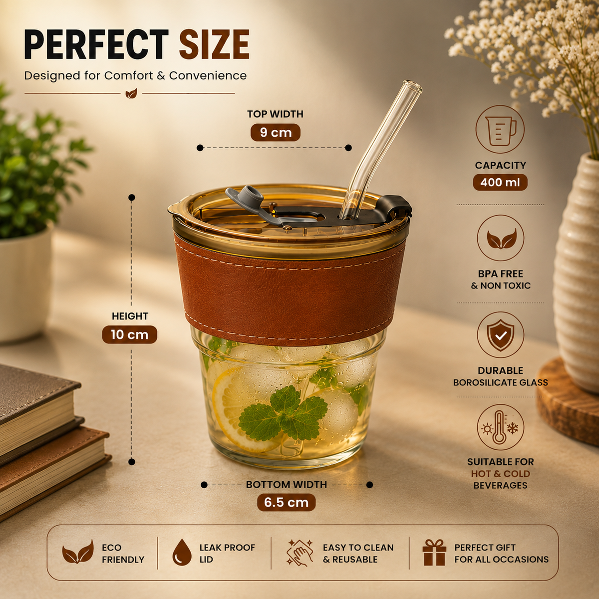 Glass Coffee Mug – Leakproof & Travel-Friendly