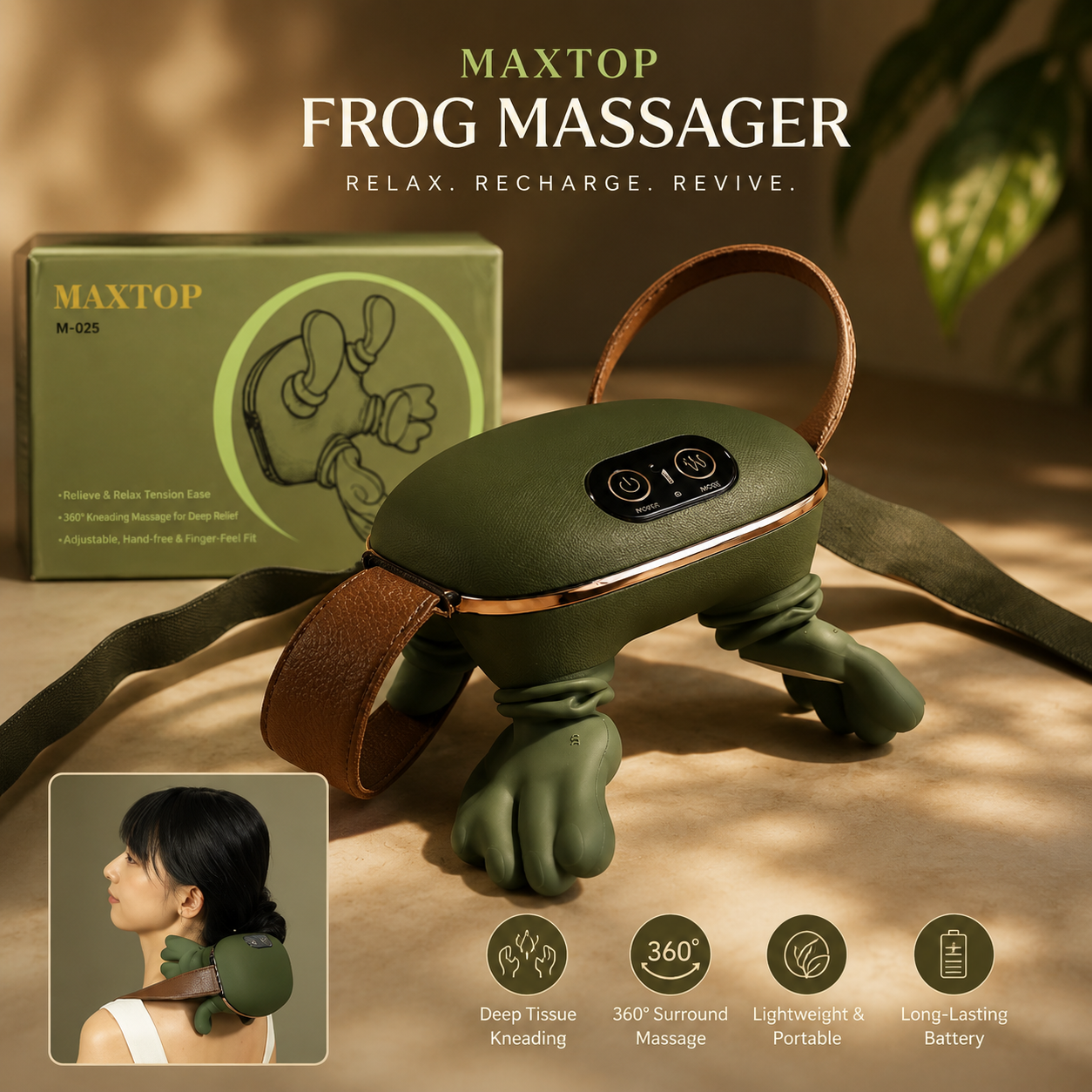 Neck & Shoulder Massager – Rechargeable Kneading with Heat Therapy