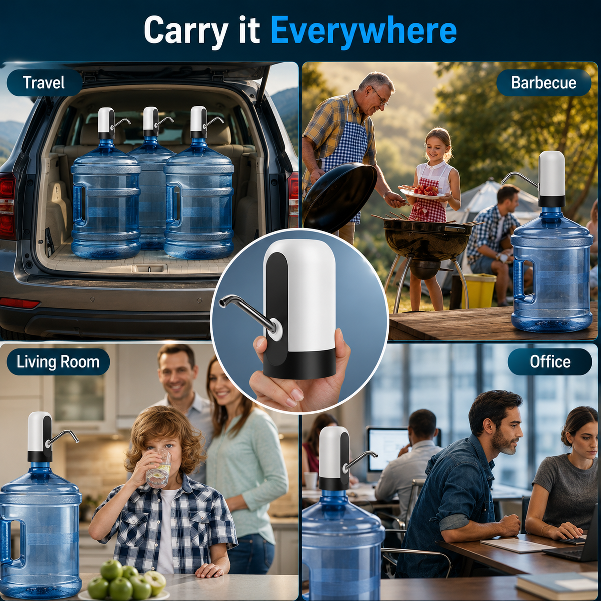 Automatic Water Pump – USB Rechargeable for 20L Bottles | Tidy Table