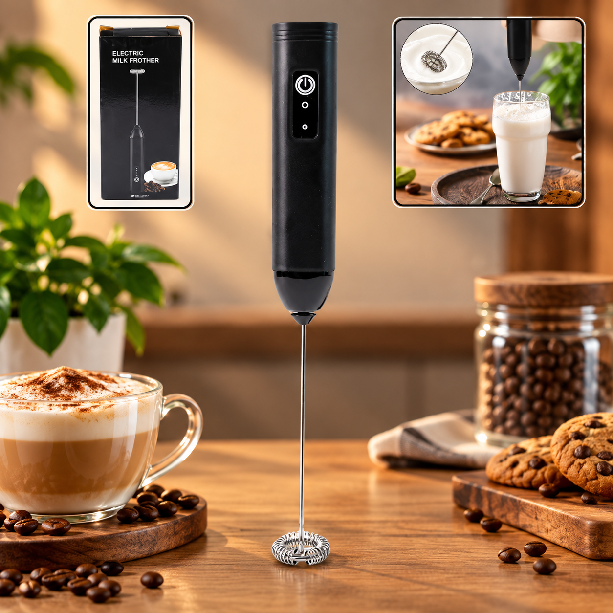 Electric Handheld Milk Frother – Portable Stainless Steel Whisk