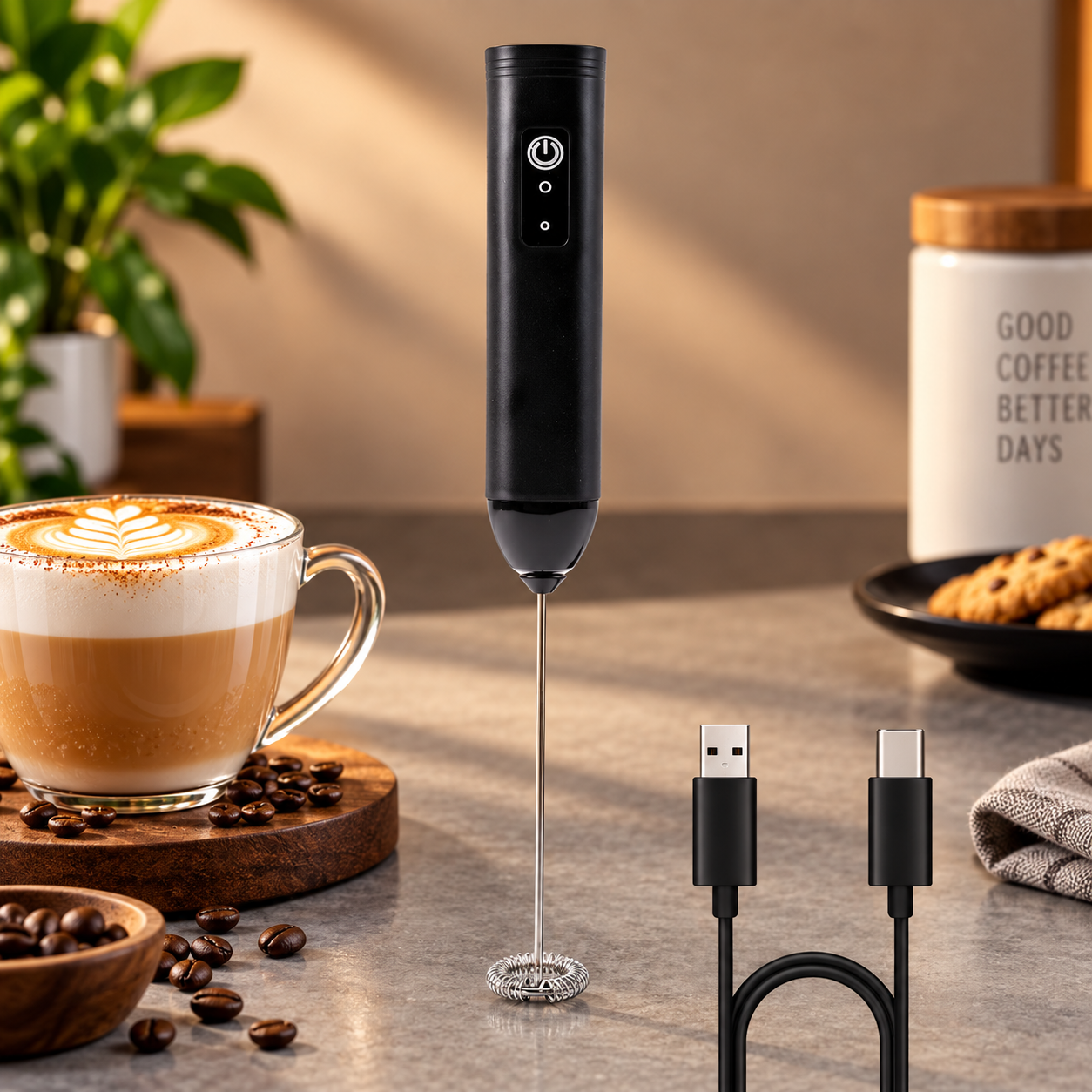 Electric Handheld Milk Frother – Portable Stainless Steel Whisk