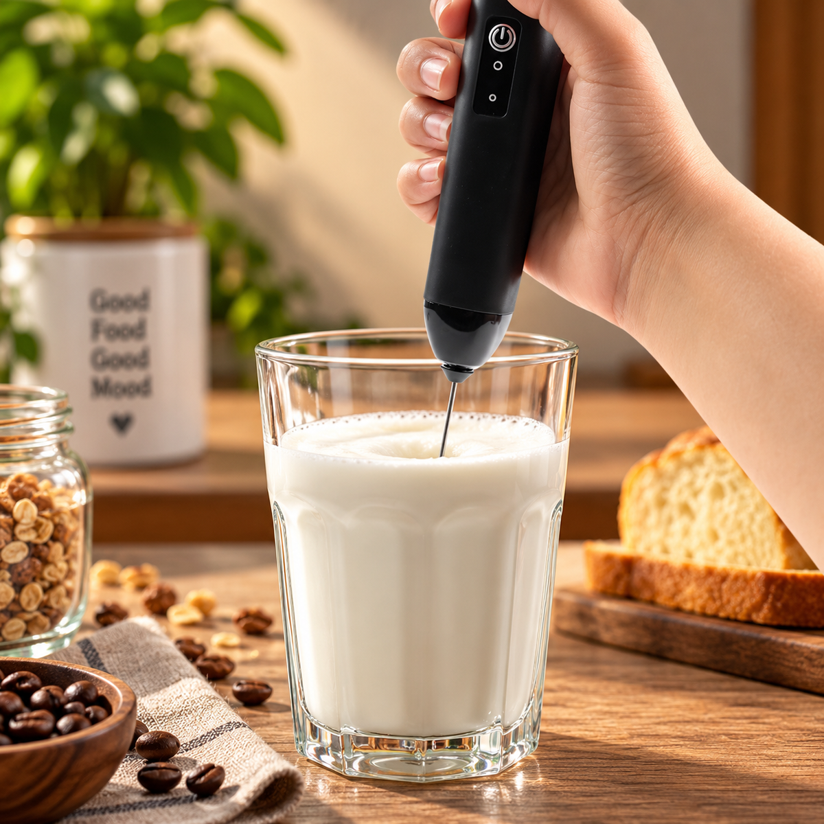 Electric Handheld Milk Frother – Portable Stainless Steel Whisk