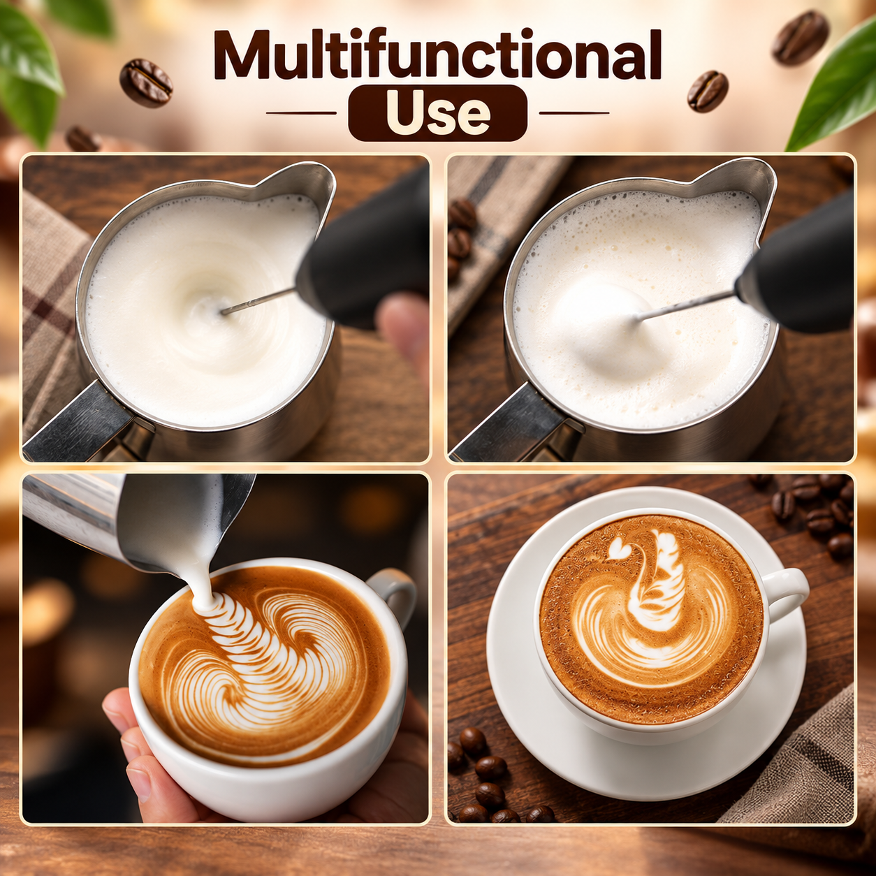 Electric Handheld Milk Frother – Portable Stainless Steel Whisk
