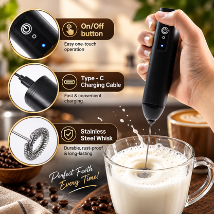 Electric Handheld Milk Frother – Portable Stainless Steel Whisk